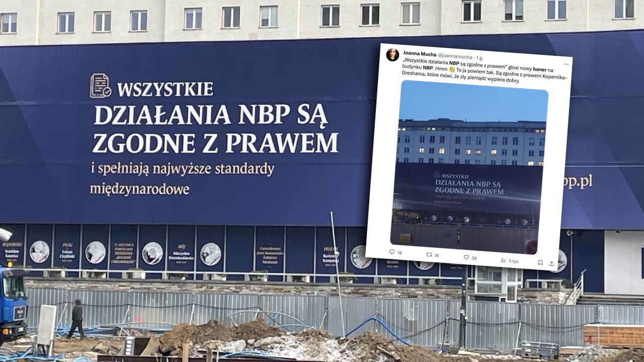 Nowy baner na siedzibie NBP. Są pierwsze komentarze