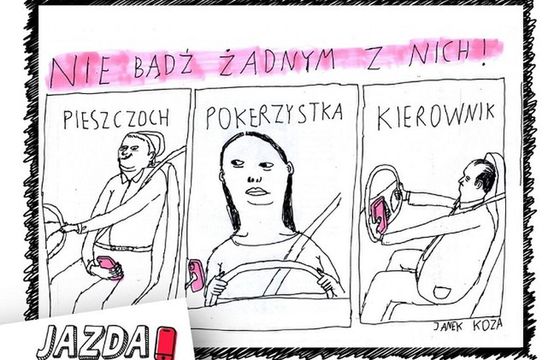 Krystyna Czubówna i Andrzej Mleczko w kampanii „Jazda bez czytanki" o bezpiecznej jeździe bez smartfona