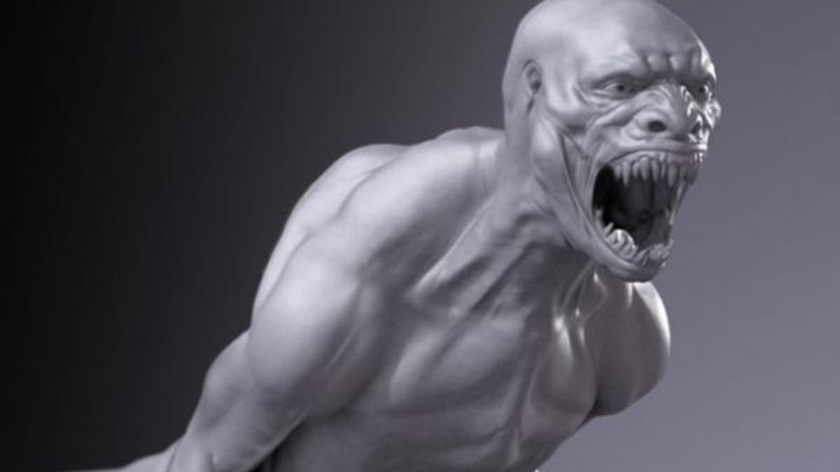 Model koncepcyjny hybrydy człowieka i dinozaura