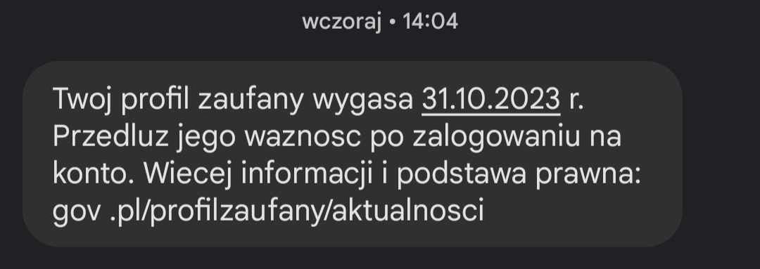 SMS o końcu ważności profilu zaufanego - to nie jest oszustwo