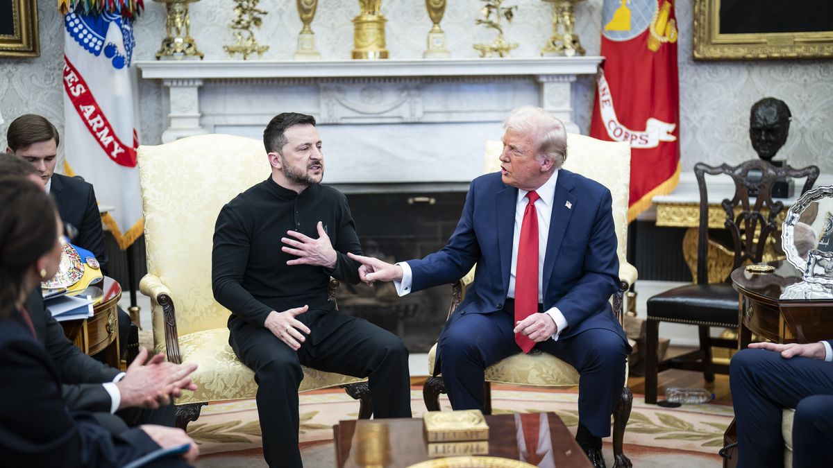 Washington, DC - February 28 : President Donald J Trump and Ukrainian President Volodymyr Zelenskyy meet in the Oval Office at the White House on Friday, Feb 28, 2025 in Washington, DC. (Photo by Jabin Botsford/The Washington Post via Getty Images)