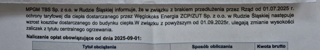 Informacja dla mieszkańców Rudy Śląskiej o podwyżce cen ciepła