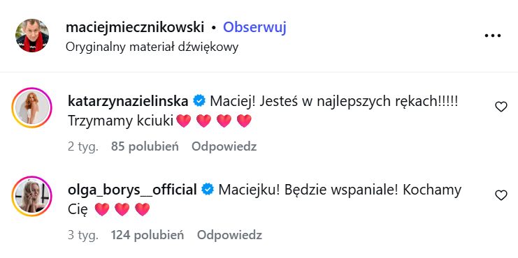 Gwiazdy komentują post Macieja Miecznikowskiego
