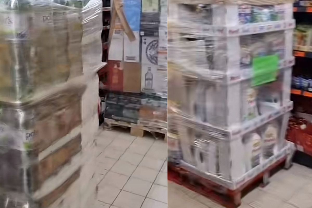 Nierozładowane palety utrudniają zakupy