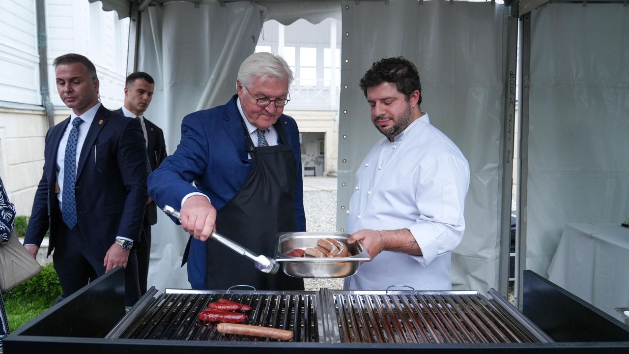 German President Frank-Walter Steinmeier visits German Embassy during his official visit in Istanbul, Turkiye on April 22, 2024. (Photo by GOVERNSHIP OF ISTANBUL/Anadolu via Getty Images)