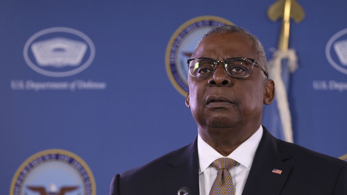 VIRGINIA, UNITED STATES - MARCH 15: US Chairman of the Joint Chiefs of Staff General Mark Milley (not seen) and U.S Defense Secretary Lloyd Austin hold a joint press conference in Pentagon Arlington-Virginia, United States on March 15, 2023. (Photo by Celal Gunes/Anadolu Agency via Getty Images)