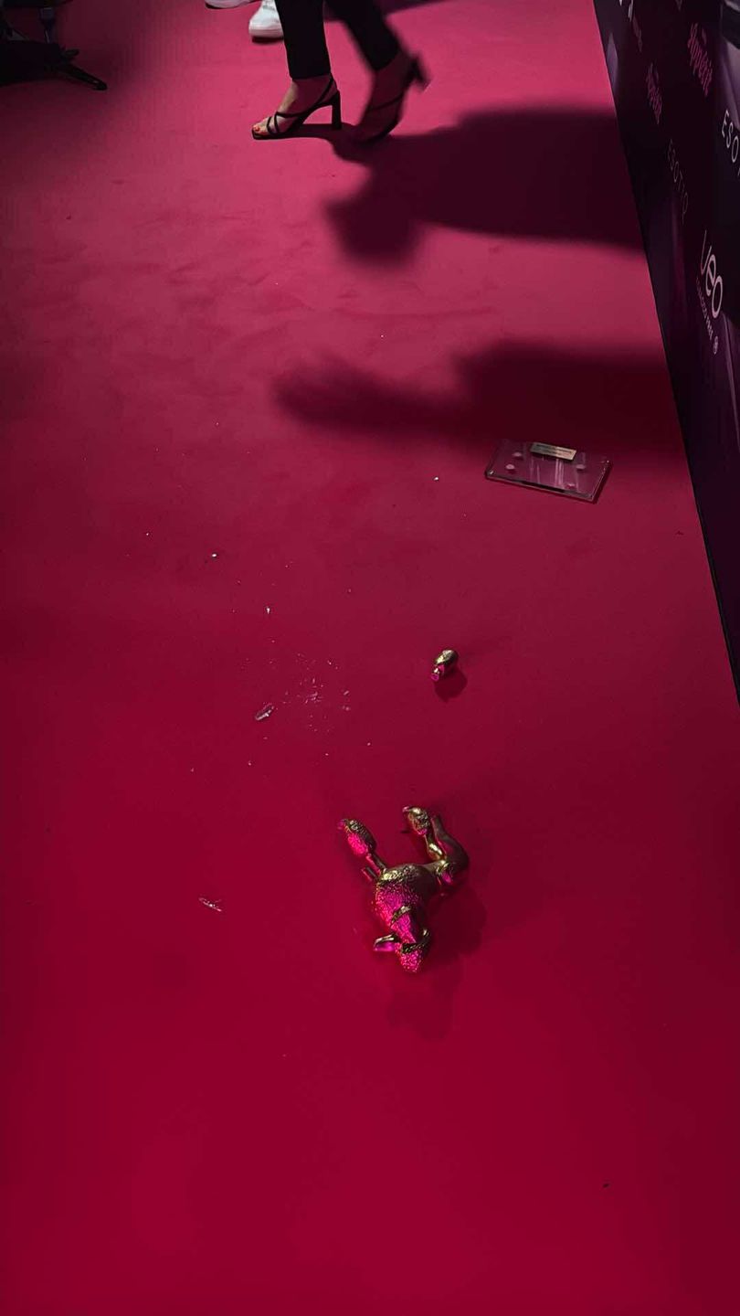 Roztrzaskana statuetka na czerwonym dywanie Pudelek Pink Party