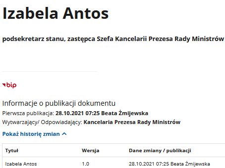 Informacja o awansie Antos ukazała się na stronach Kancelarii Premiera 