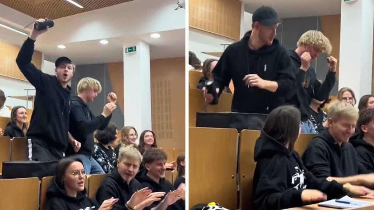 Studenci zrobili występ podczas wykładu.