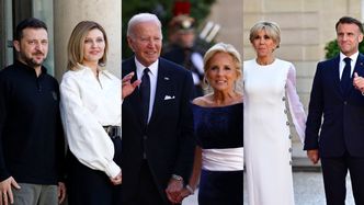 Znane pary zawitały do Pałacu Elizejskiego na uroczystą kolację: Joe i Jill Biden, Emmanuel i Brigitte Macron, państwo Zełenscy... (ZDJĘCIA)