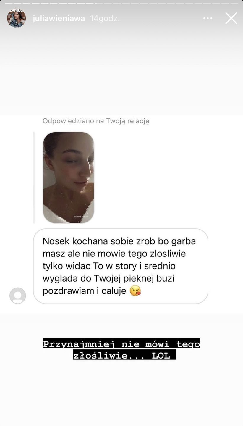 Julia Wieniawa odpowiada fance, która skrytykowała jej wygląd