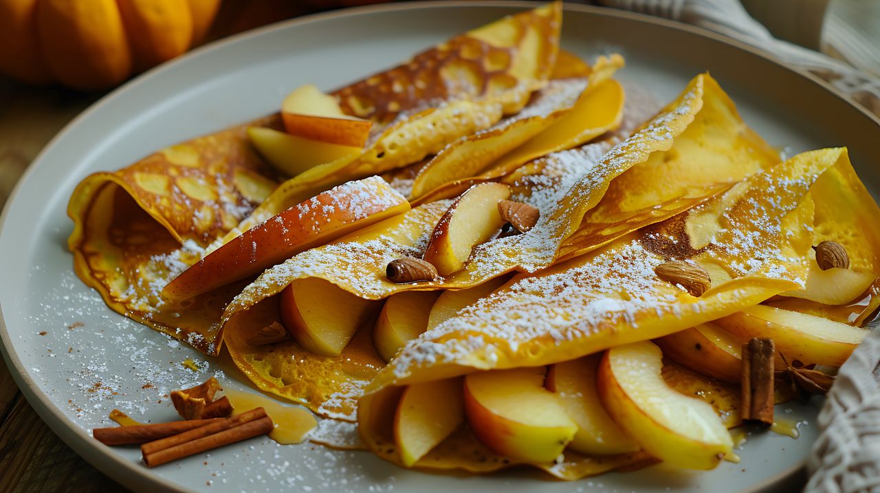 Pancakes with pumpkin puree in the batter are a delicious autumn dish.