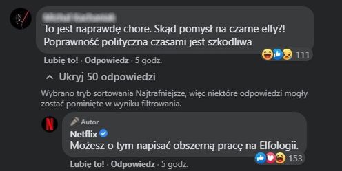 Komentarze pod wpisem Netfliksa