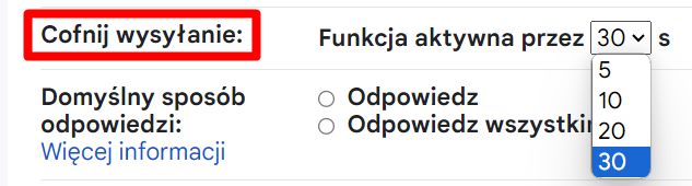 Ustawienia cofania wysyłania wiadomości w Gmailu