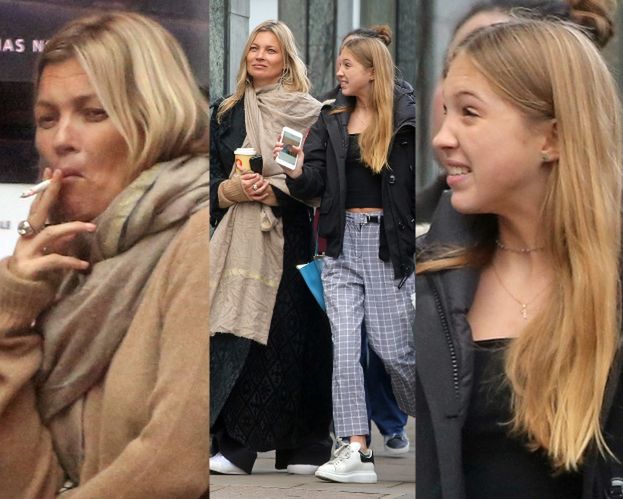 Opatulona Kate Moss idzie z córką do kina
