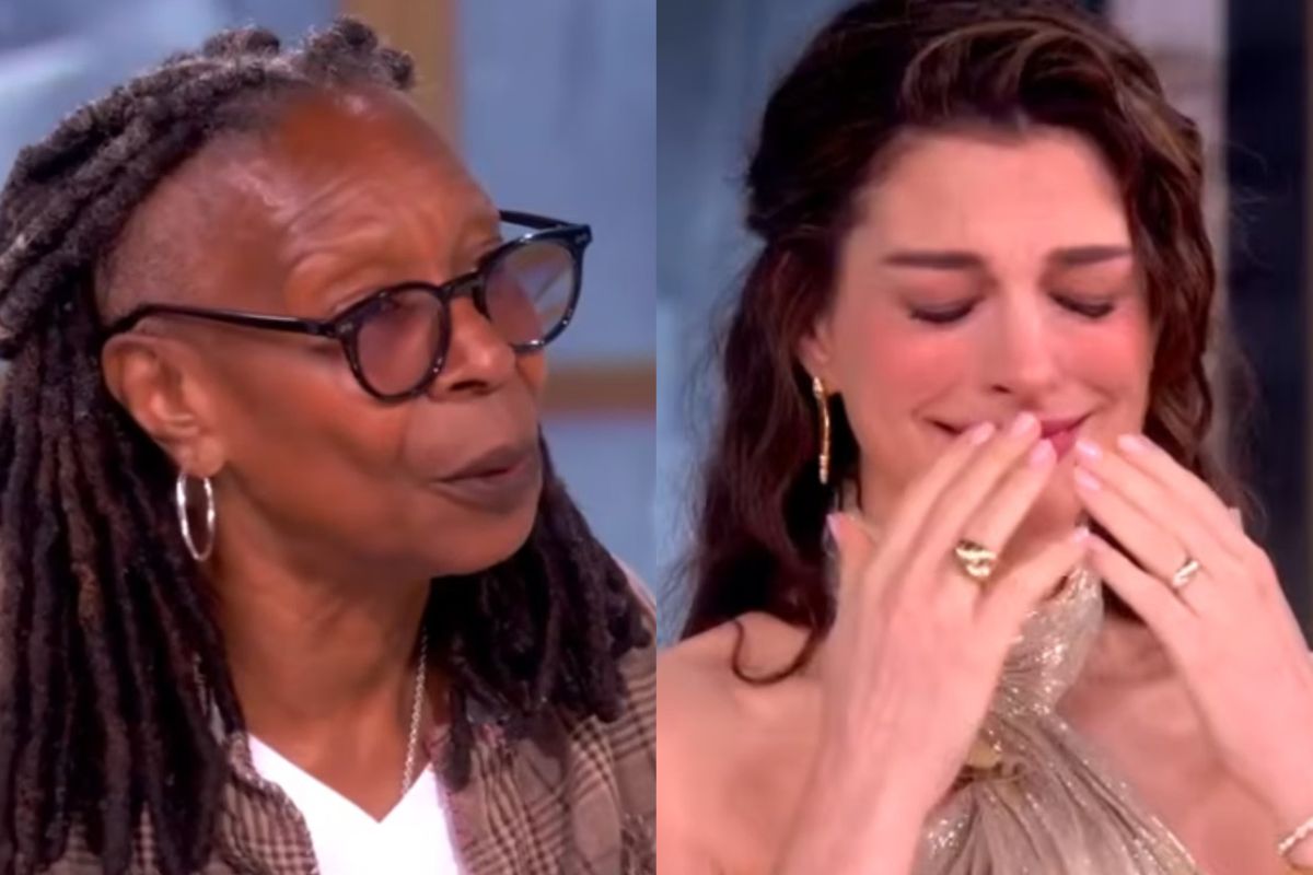 Anne Hathaway rozpłakała się na wizji. Whoopi Goldberg zwróciła się do niej