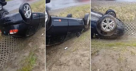 Nie dostosował prędkości do warunków. Seat wpadł w poślizg, zjechał do rowu i dachował