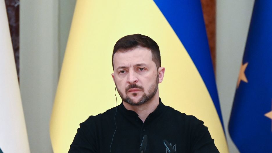 Ukrainian President Volodymyr Zelensky is speaking during a joint media briefing with Prime Minister of Hungary Viktor Orban following their meeting in Kyiv, Ukraine, on July 2, 2024, amid Russia's invasion of Ukraine. At the meeting, Prime Minister of Hungary Viktor Orban and President of Ukraine Volodymyr Zelensky are discussing the future of Europe, security issues, international law, and the Peace Formula, according to local media. This is the first official visit of Hungary's Prime Minister Viktor Orban to Ukraine since the beginning of the Russian invasion in 2022. (Photo by STR/NurPhoto via Getty Images)