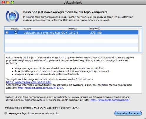 Aktualizacja Mac OS X 10.5.8