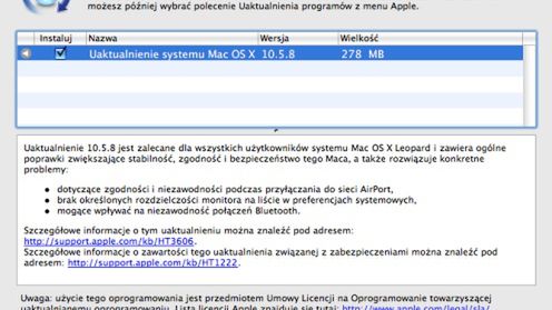 Aktualizacja Mac OS X 10.5.8 1