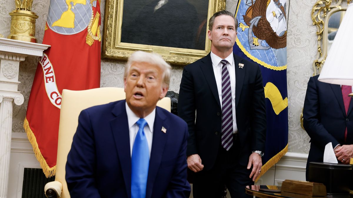 WASHINGTON, DC - FEBRUARY 04: U.S. President Donald Trump, accompanied by U.S. National Security Adviser Michael Waltz (R), speaks during a meeting with Israeli Prime Minister Benjamin Netanyahu in the Oval Office of the White House on February 04, 2025 in Washington, DC. Netanyahu is the first foreign leader to visit Trump since he returned to the White House last month. (Photo by Anna Moneymaker/Getty Images)