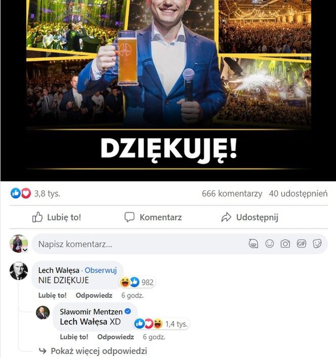 Facebookowa wymiana zdań Lecha Wałęsy i Sławomira Mentzena