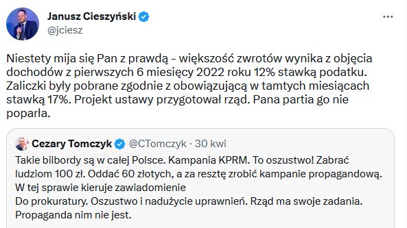 Janusz Cieszyński zabiera głos w sporze z Cezarym Tomczykiem