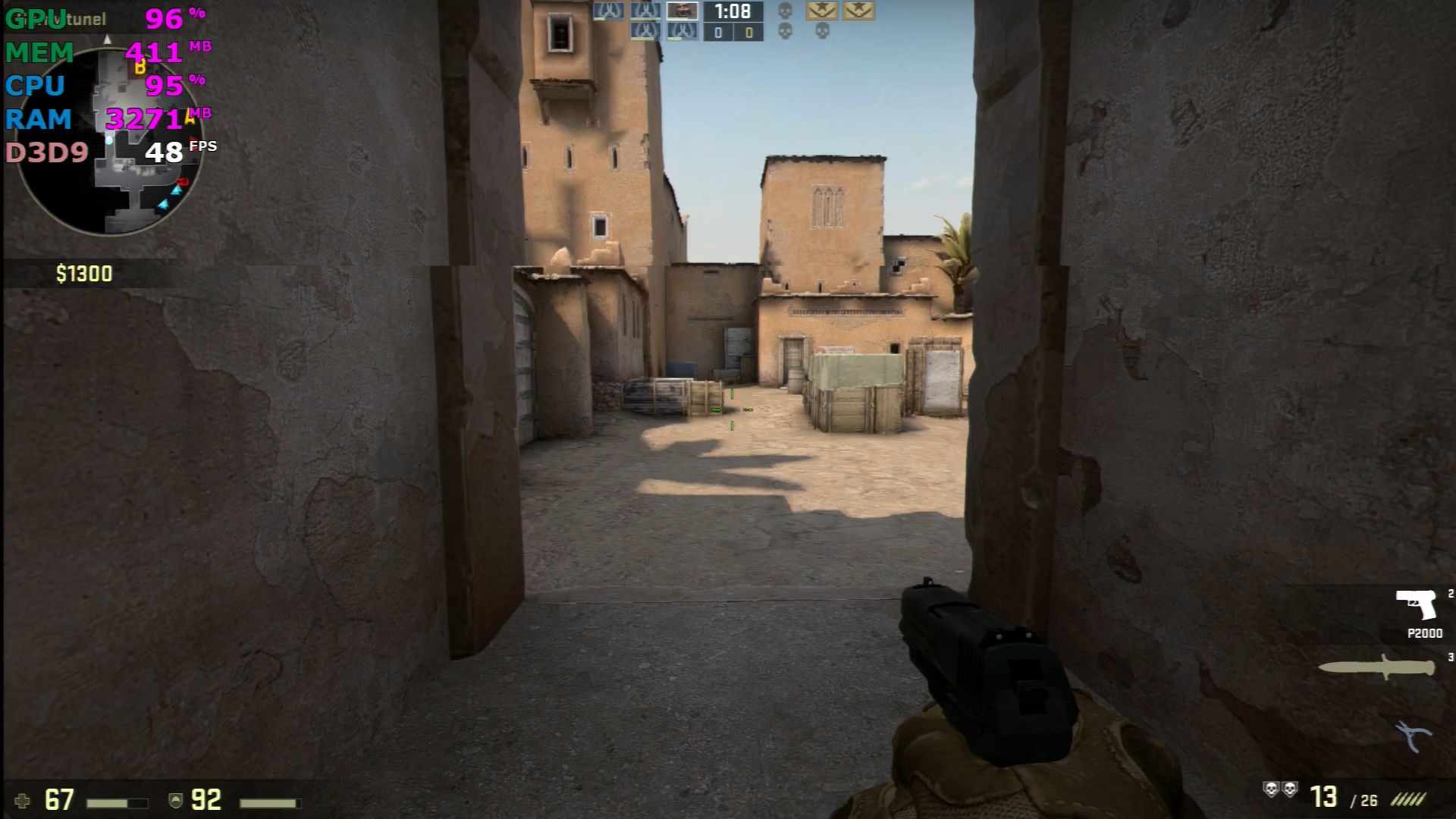 CS:GO, 1080p, detale minimalne, 30-60 FPS.