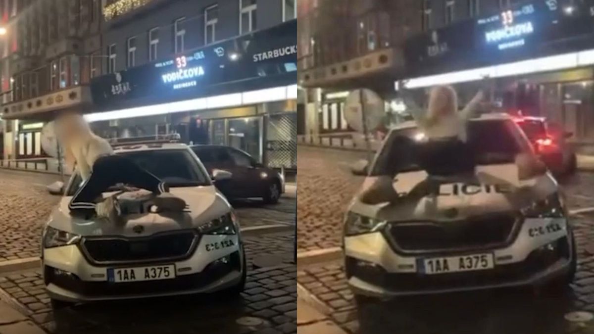 Kłopoty Czeszki. Weszła na radiowóz, wszystko się nagrało