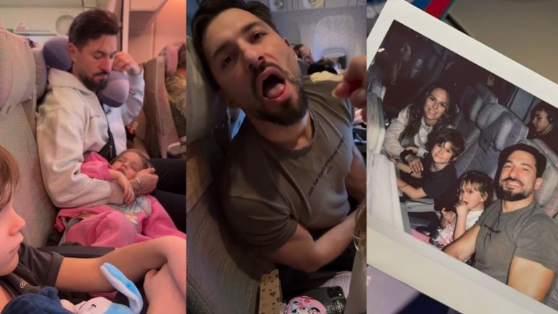 Rafał Maślak razem z dziećmi podczas 15-godzinnego lotu