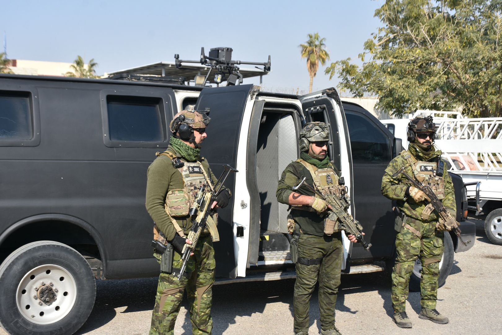 KIRKUK, IRAQ - JANUARY 26: Iraqi police forces use unmanned aerial vehicle (UAV) to increase security measures in Kirkuk, Iraq on January 26, 2023. (Photo by Ali Makram Ghareeb/Anadolu Agency via Getty Images)