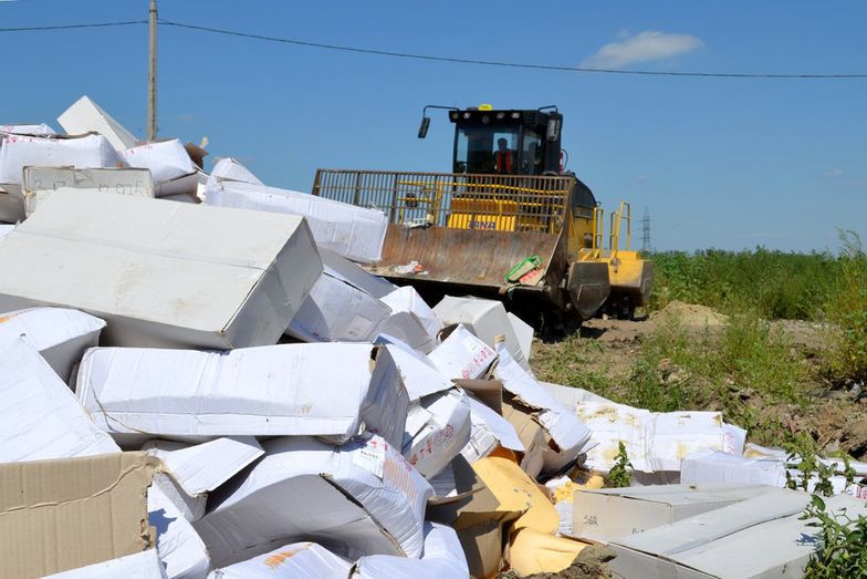 06.08.2015, Rosja. Niszczenie importowanych serów objetych embargiem.