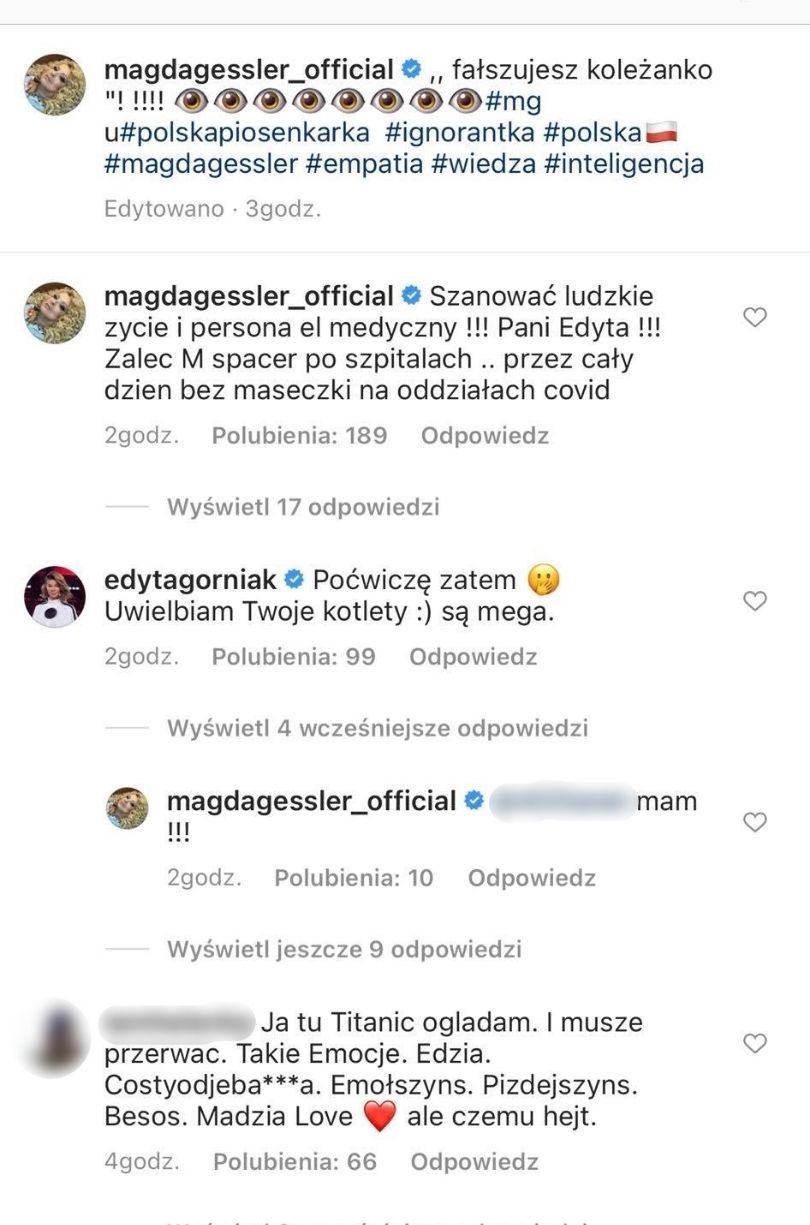 Magda Gessler i Edyta Górniak dyskutują na Instagramie
