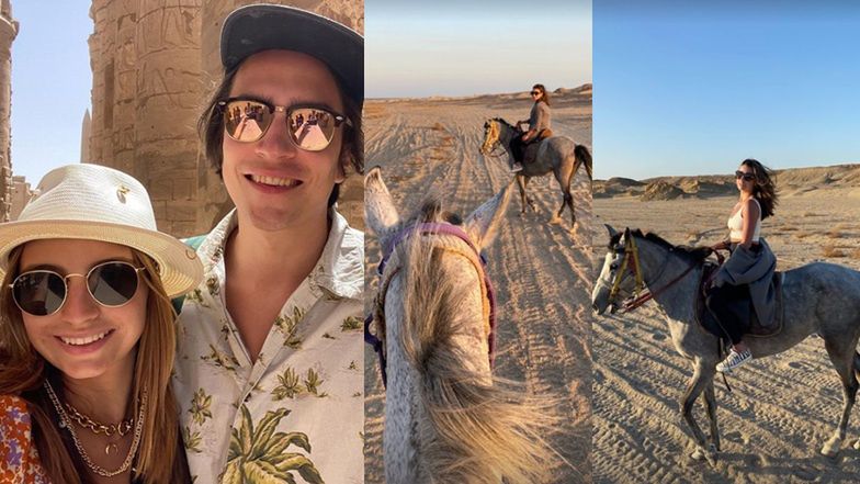 Julia Wieniawa i Nikodem Rozbicki jeżdżą konno po egipskiej pustyni