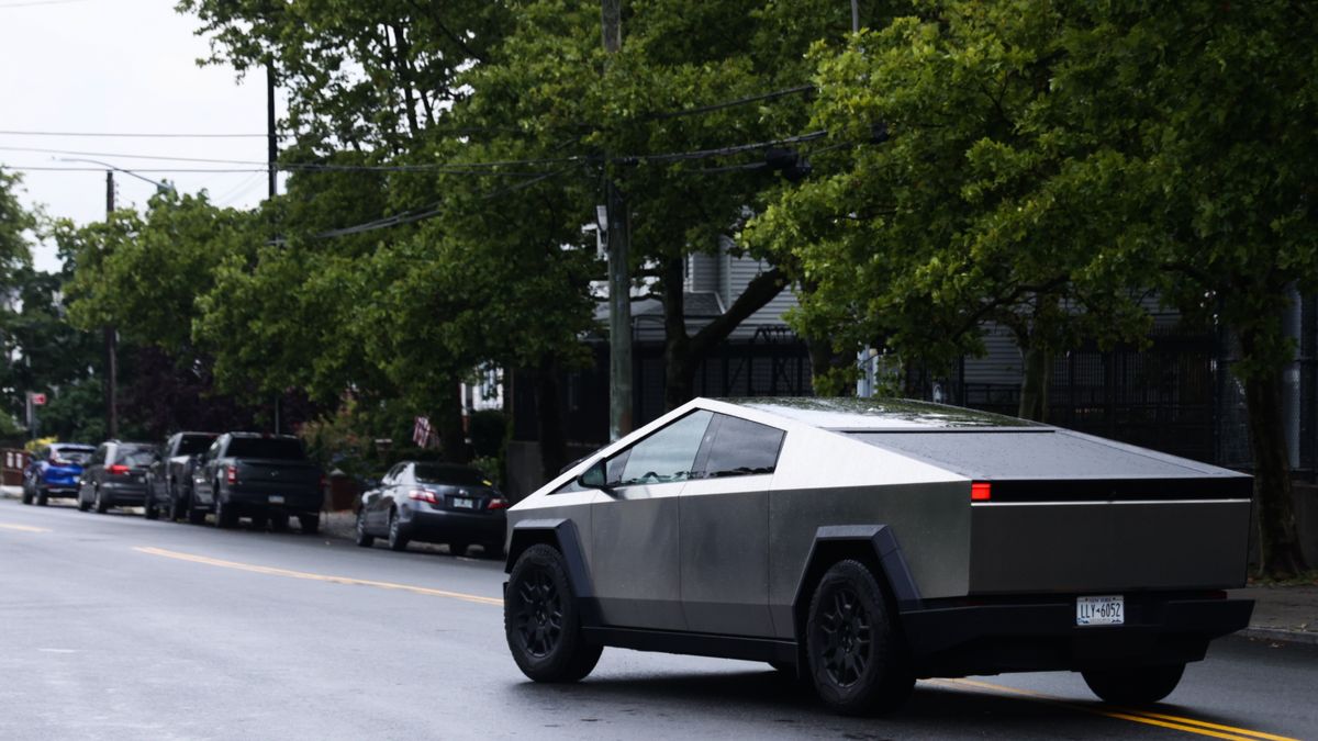 Tesla Cybertruck drives the street in New York City, United States on July 13, 2024. (Photo by Jakub Porzycki/NurPhoto via Getty Images)