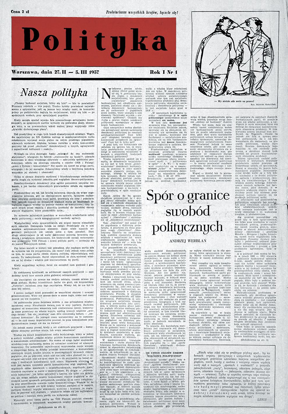 Pierwsze wydanie "Polityki" z 1957 r.