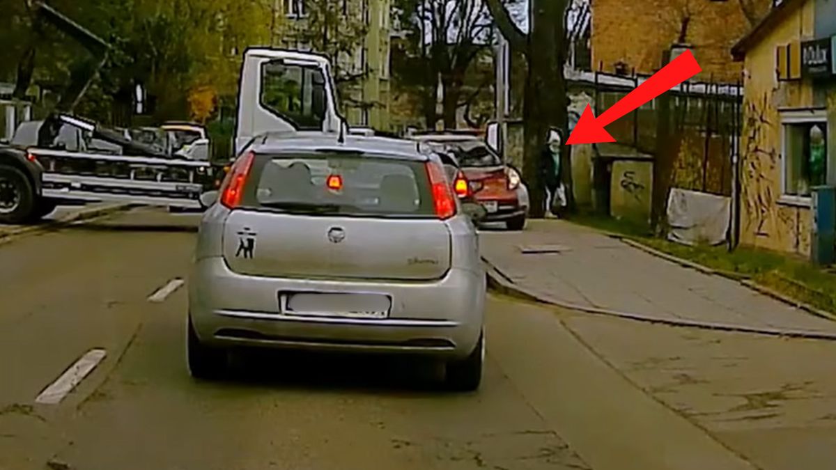 Przejechał chodnikiem, tuż obok pieszej.