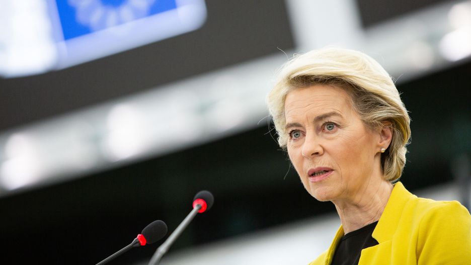 STRASBOURG, FRANCE - JULY 07:  European Commission President Ursula von der Leyen delivers a speech during a plenary session at the European Parliament in Strasbourg, France on July 07, 2021. (Photo by European Parliament / Pool/Anadolu Agency via Getty Images)