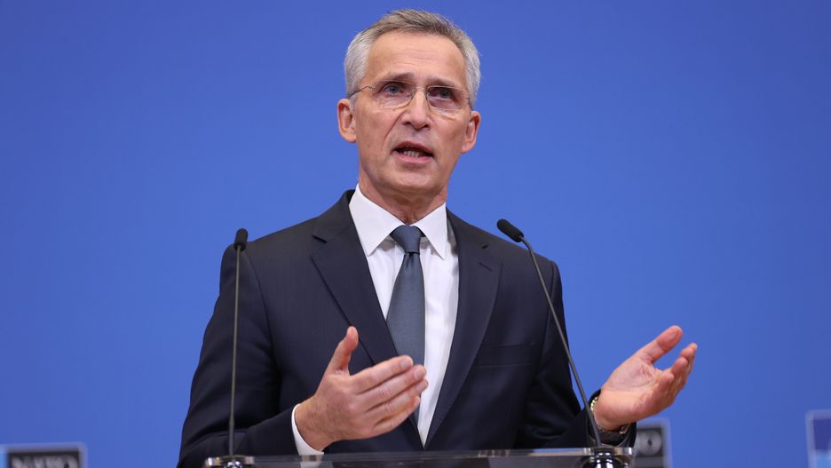 BRUSSELS, ELGIUM - FEBRUARY 24:  NATO Secretary General Jens Stoltenberg gives a statement on Russia's military operation in Ukraine, at NATO headquarters in Brussels, Belgium on February 24, 2022. (Photo by Dursun Aydemir/Anadolu Agency via Getty Images)