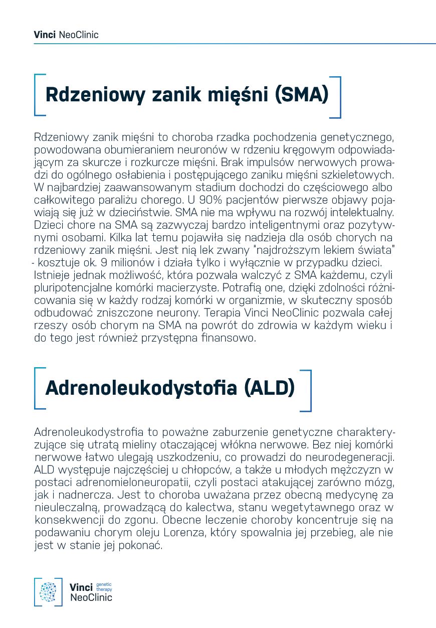Oto dwie kolejne ulotki firmy Łukasza Mejzy - Vinci NeoClinic. Tym razem są skierowane do osób z problemami neurologicznymi i seniorów