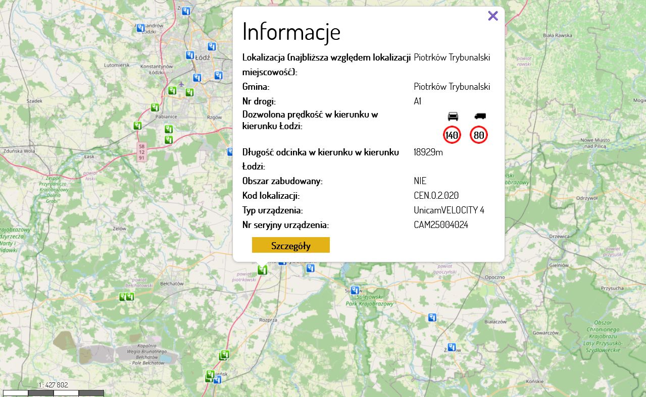 Najdłuższy odcinkowy pomiar prędkości - A1 pod Łodzią