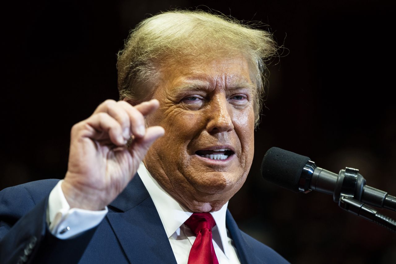 Rock Hill, SC - February 23 : Republican presidential candidate former President Donald Trump speaks during a campaign rally held at the Winthrop Coliseum in Rock Hill, SC on Friday, Feb 23, 2024. (Photo by Jabin Botsford/The Washington Post via Getty Images)