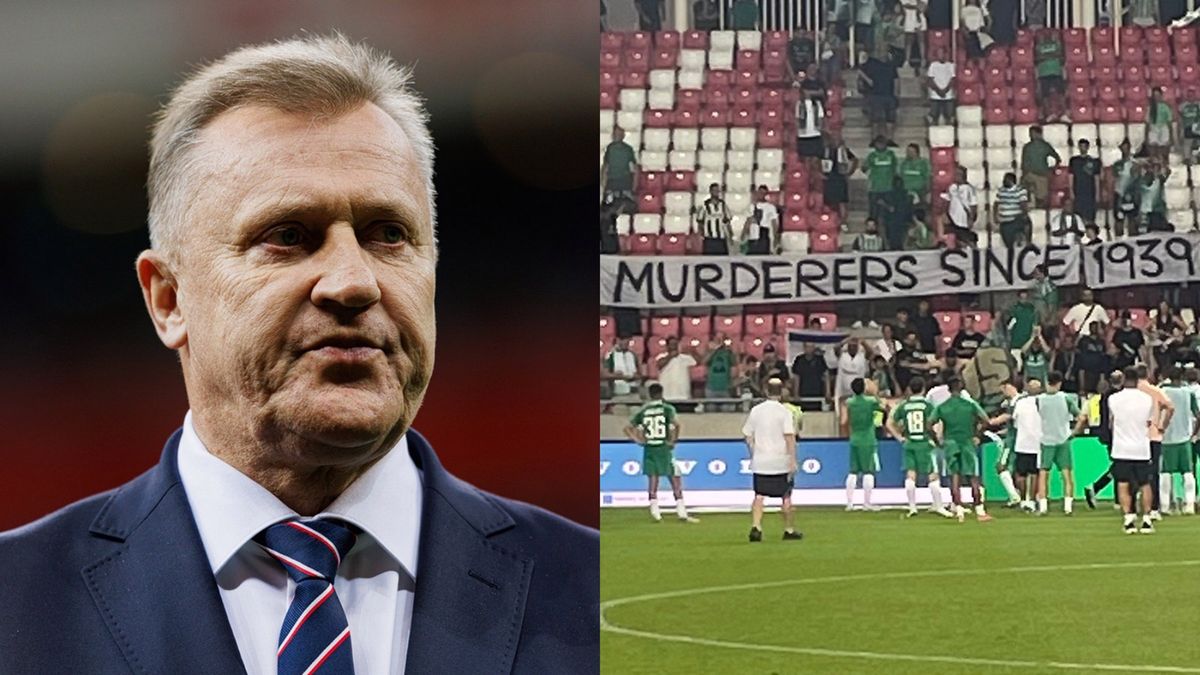 Getty Images / Maciej Rogowski/SOPA Images/LightRocket/X/Damian Markowski / Na zdjęciu: Cezary Kulesza i transparent izraelskich kibiców