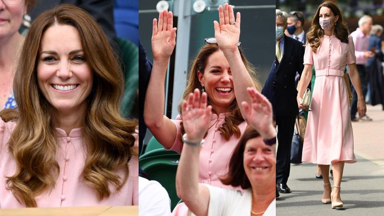 Ubrana w sukienkę za 3,5 TYSIĄCA Kate Middleton bierze udział w "meksykańskiej fali" na Wimbledonie (ZDJĘCIA)