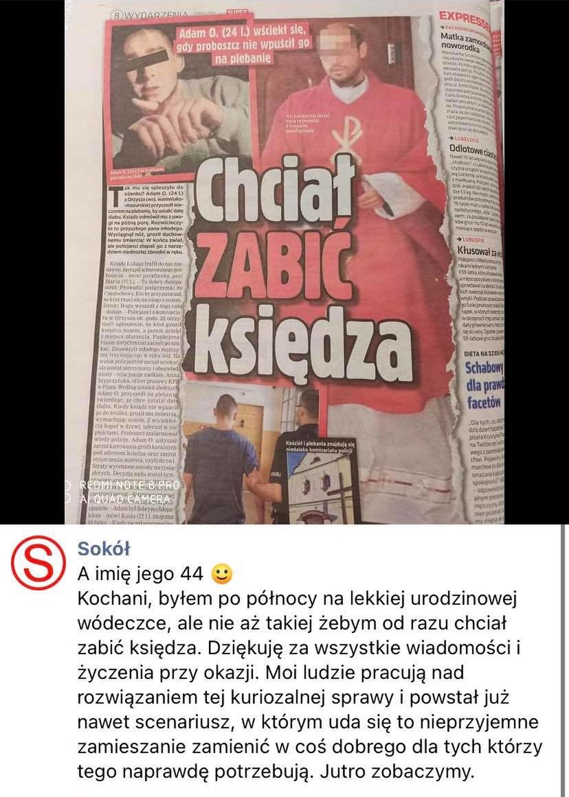 Sokół rozbawiony pomyłką "Super Expressu"