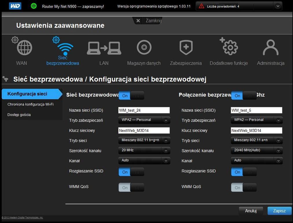WD My Net N900 – test dwupasmowego routera WiFi 802.11n 450 Mbps 12