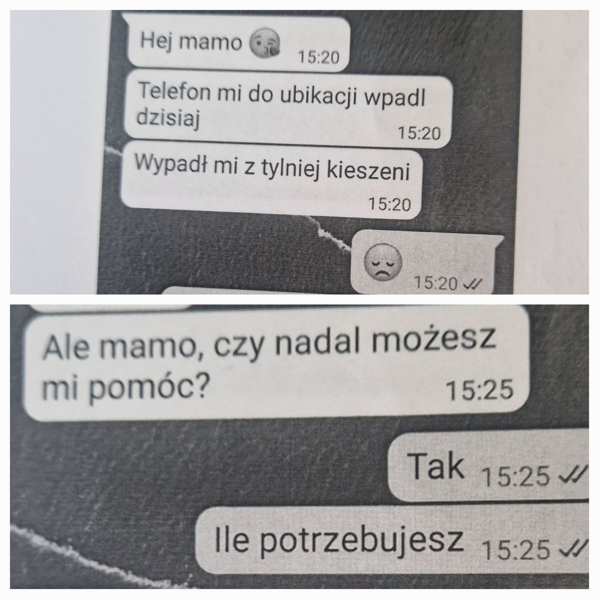 Treść wiadomości, która okazała się oszustwem