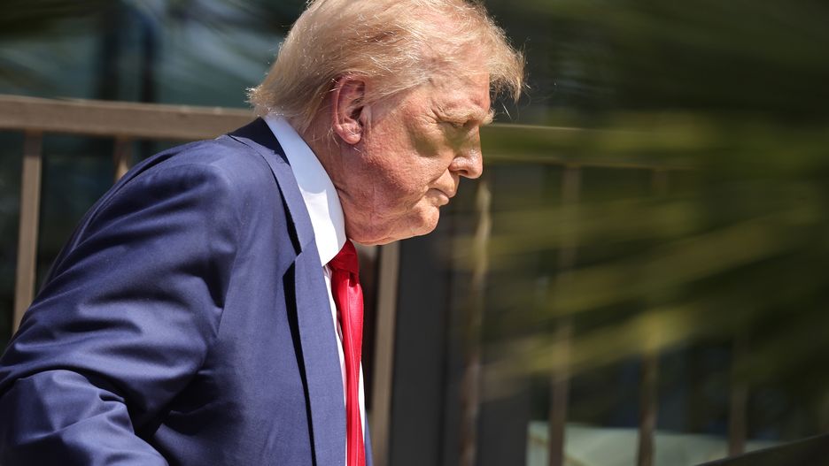 RANCHO PALOS VERDES, CALIFORNIA - SEPTEMBER 13: Republican presidential nominee, former U.S. President Donald Trump departs a press conference at Trump National Golf Club Los Angeles on September 13, 2024 in Rancho Palos Verdes, California. Trump delivered remarks and answered questions from reporters at the event a day after announcing he would not take part in a second debate with Democratic presidential nominee, U.S. Vice President Kamala Harris. (Photo by Mario Tama/Getty Images)