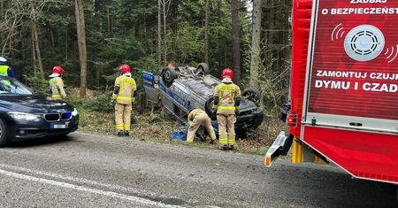 Radiowóz dachował pod Kielcami. Winna sarna