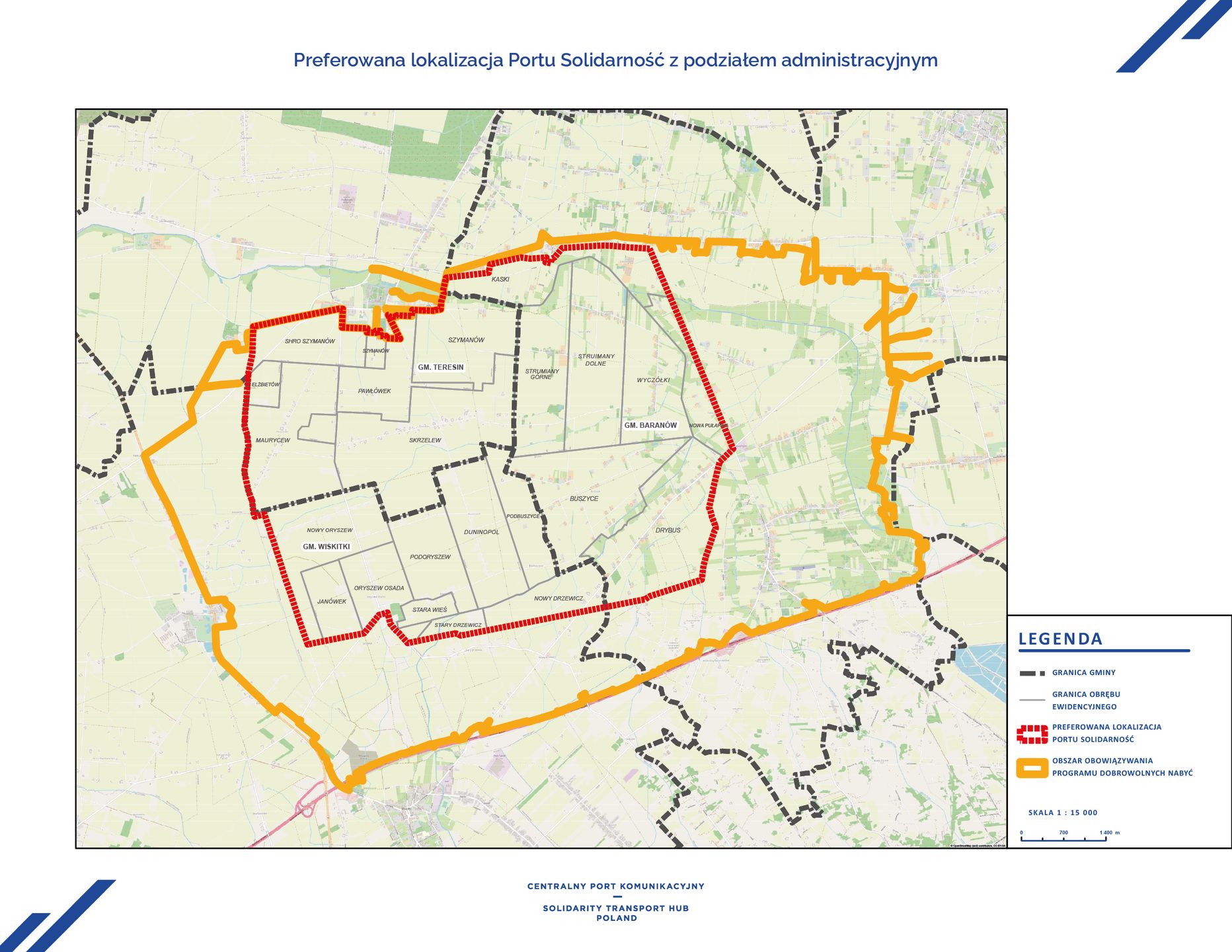 Preferowana lokalizacja Centralnego Portu Komunikacyjnego (CPK)